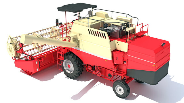 Farm Combine Harvester 3D rendering on white background