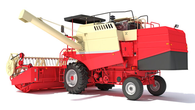 Farm Combine Harvester 3D rendering on white background