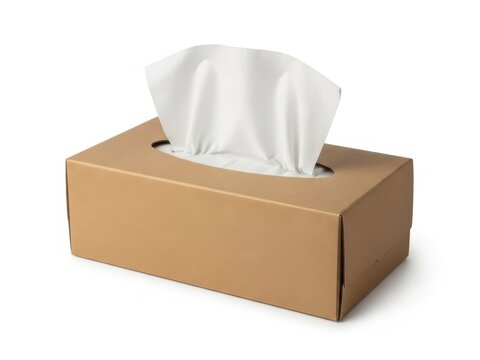 Empty cardboard tissue box with white tissues