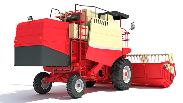 Farm Combine Harvester 3D rendering on white background