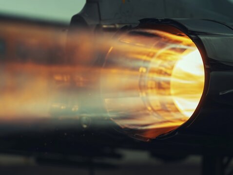 Detailed close up of an aircraft light showcasing shimmering heat haze and intricate engine exhaust features