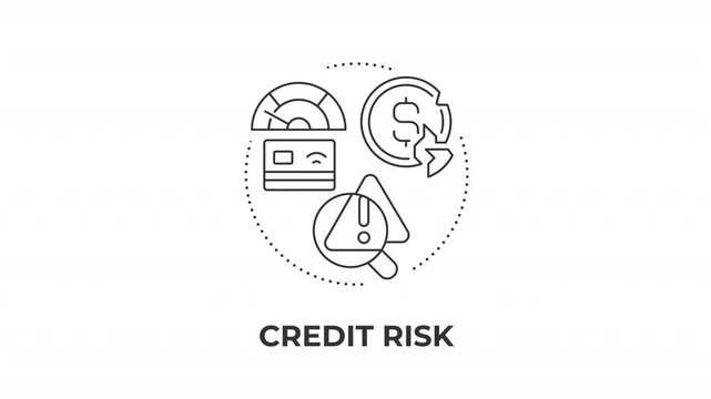 Credit risk animated line concept icon. Modern debt default analysis. Banking portfolio monitoring. Evaluating consumer debt worth. Flat linear graphic motion. Minimalist black outline animation