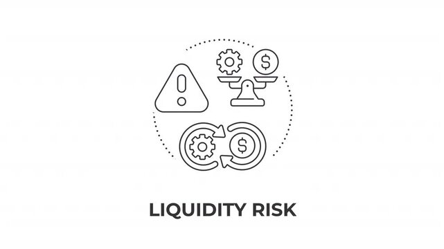Liquidity risk animated line concept icon. Managing financial vulnerability. Securing monetary reserves. Stabilizing business cashflows. Flat linear graphic motion. Minimalist black outline animation