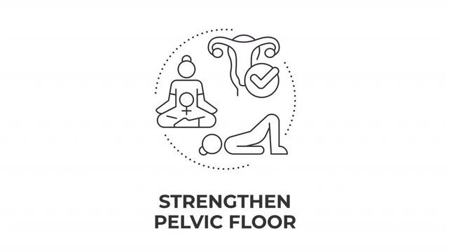 Strengthen pelvic floor animated line concept icon. Daily physical therapy habits. Postpartum body recovery. Feminine wellness care. Flat linear graphic motion. Minimalist black outline animation