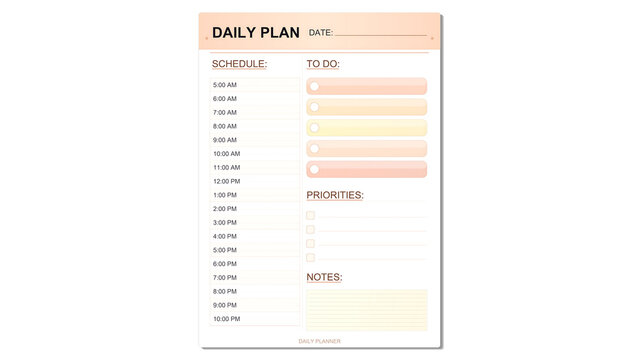 Modern pastel peach daily planner template with schedule and todo list for efficient time management and personal organization transparent background
