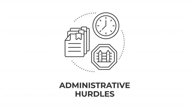 Administrative hurdles animated line concept icon. Complex regulatory processing. Corporate operational bottlenecks. Progress blocks. Flat linear graphic motion. Minimalist black outline animation