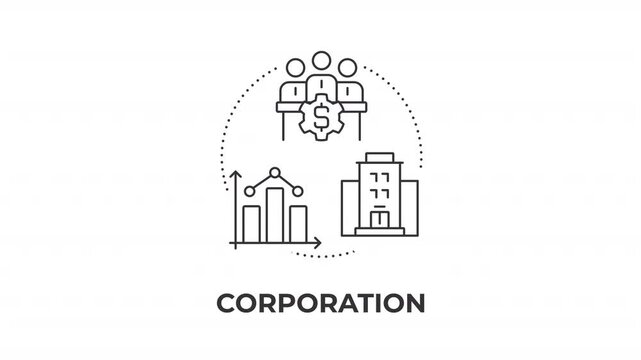 Corporation animated line concept icon. Organizational infrastructure strategy. Business model optimization. Corporate growth. Flat linear graphic motion. Minimalist black outline animation