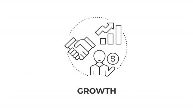 Growth animated line concept icon. Scaling business operations effectively. Accelerating corporate financial success. Flat linear graphic motion. Minimalist black outline animation