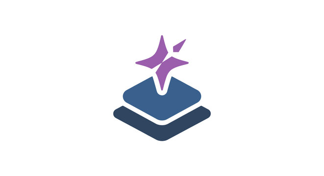 AI generation and content creation symbol with purple sparkle and layered geometric shapes vector icon