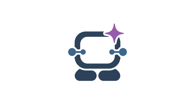 AI assistant digital symbol with purple sparkle and interface nodes in vector design