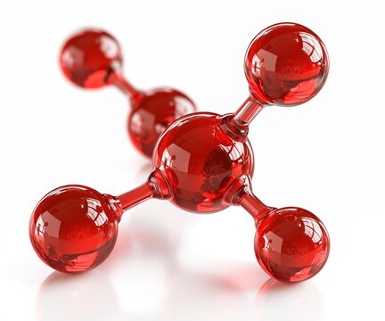 Red Molecular Structure: Clear Glass Balls Connected by Transparent Tubes