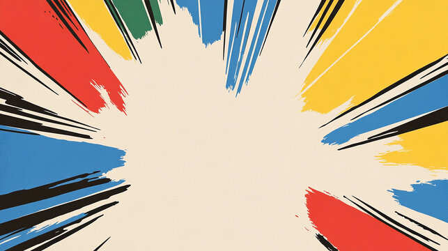 Retro Comic Book Pop Art Burst with Colorful Brush Strokes and Copy Space