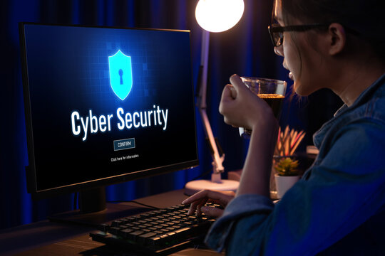 Cyber security system on computer screen protect private information brisk from hacker and cyber attack