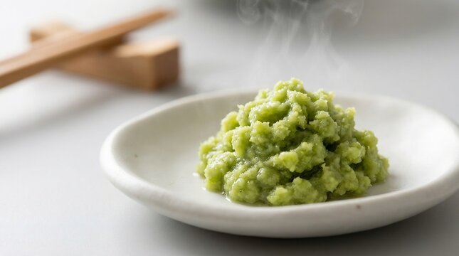 A textured mound of bright green wasabi paste centered