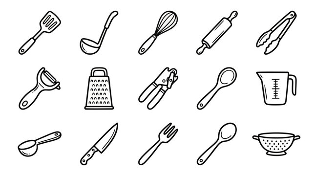 Collection of kitchen tools and utensils set