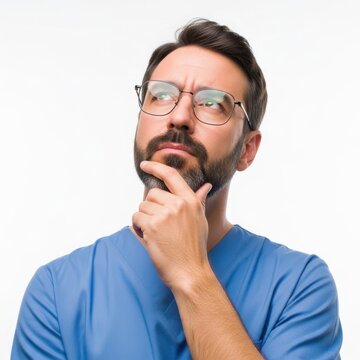 Thoughtful man with glasses posing
