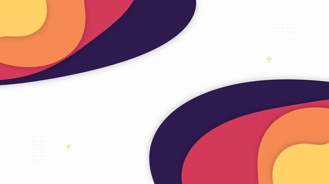 Abstract white background with colorful 3D papercut waves in yellow, orange, red, and dark blue. This seamless motion graphic loop is perfect for modern corporate presentation designs.