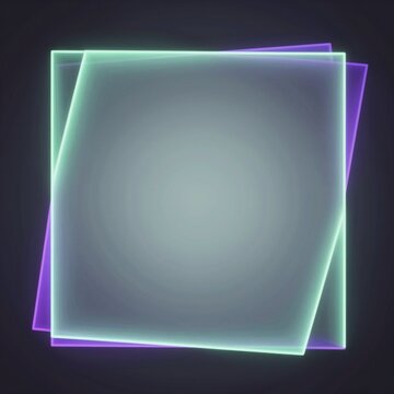 abstract digital art piece dark background center square shaped frame gradient effect frame three overlapping rectangles different color green blue purple green rectangle side blue rectangle middle