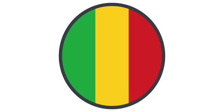 Circular mali flag icon with green yellow red vertical stripes in a round button shape.