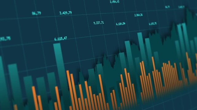 Orange volume green chart value increase, index profit progress report  diagram graph, management stock market financial business
