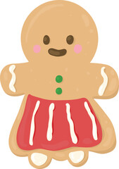 Obraz premium Adorable baked gingerbread woman girl cookie decorated with sweet icing for traditional Christmas winter holiday treats