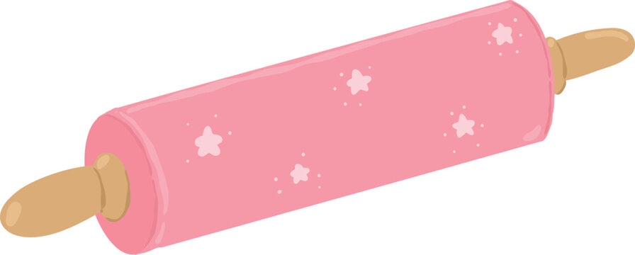 Cute pink wooden dough rolling pin kitchen tool for baking sweet Christmas holiday cookies and pastries