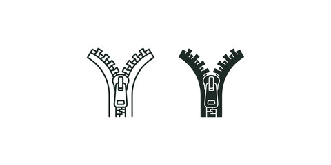 Clothing zipper fastener outline and solid icons for fashion design and textile repair concepts. © Shan masih