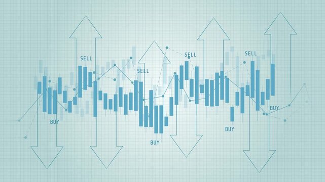 Simple blue chart candle line diagram trend growth stock market exchange, information monitor economic worldwide globe dynamic