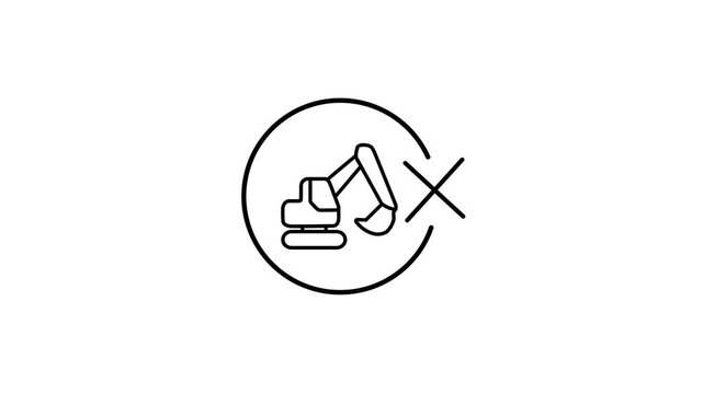 Animated No Excavator Construction Heavy Vehicle Forbidden Circle Sign Icon Loop Red Cross Motion Graphic Ban UI Element