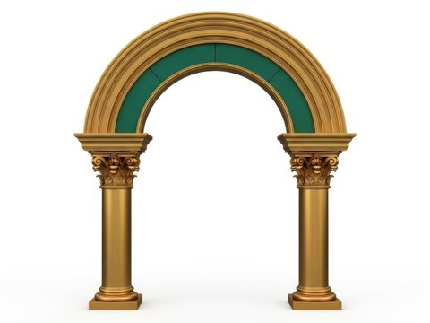 Classical archway with two decorative columns and green inner arch