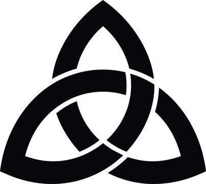 Isolated black Celtic Trinity Knot, a spiritual and cultural symbol of unity, eternity, and intertwined connections, perfect for traditional designs or historical themes