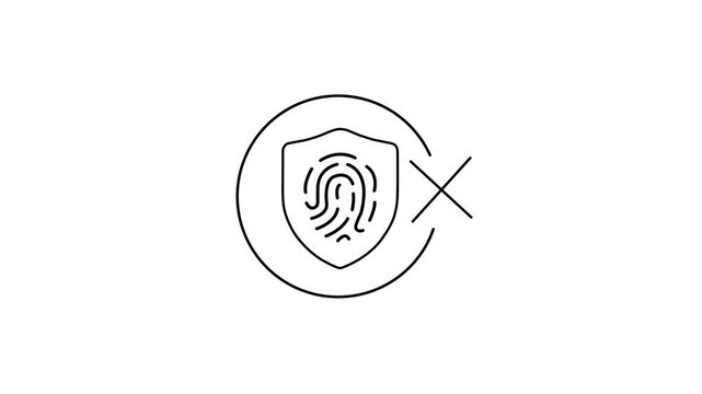 Animated No Fingerprint Biometric Shield Forbidden Circle Sign Icon Loop Red Cross Motion Graphic Ban Warning UI Element
