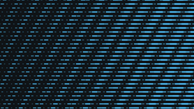 Abstract pattern of blue horizontal dashed lines on a dark background, creating a rhythmic geometric texture with varying line lengths and spacing