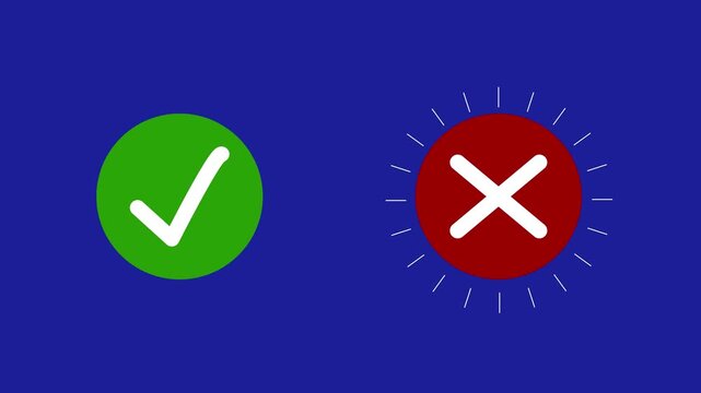 Video footage of yes or no, check mark and cross mark signs icon animation, pop-up green check mark and red cross X symbol. Green check mark and red cross mark 4k ... 