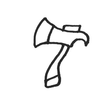 Axe Doodle Brush Line Drawing Black and White Hand Drawn Illustration