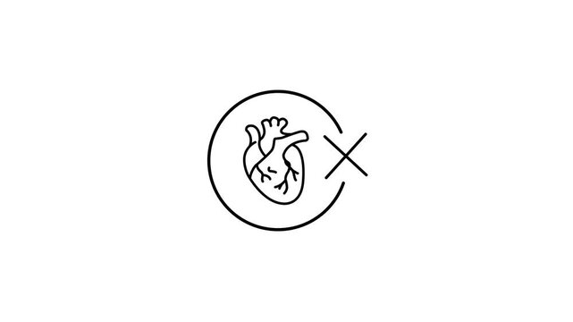 Animated No Human Heart Organ Health Cardiology Forbidden Circle Sign Icon Loop Red Cross Motion Graphic Ban Medical UI Element
