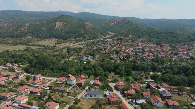 Aerial view of Stob village and mountains in Bulgaria