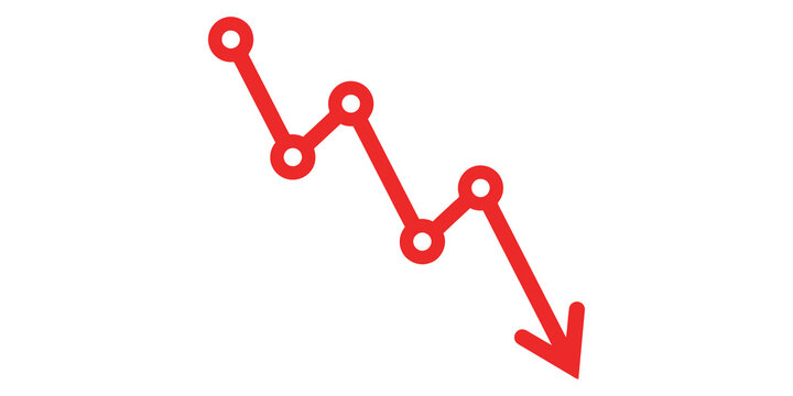 Red downward trend line graph with circular data points indicating financial loss or market decline.