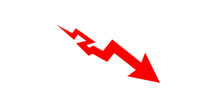 A red arrow graphic pointing downwards indicating a sharp decline or negative trend against a checkered background.