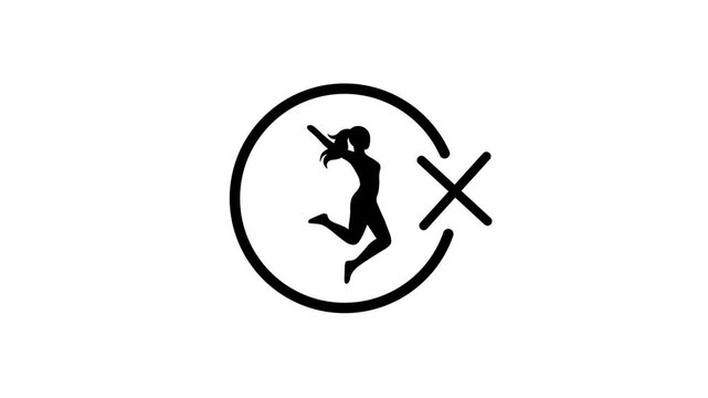 Animated No Jumping Girl Woman Active Movement Forbidden Circle Sign Icon Loop Red Cross Motion Graphic Ban Warning UI Element