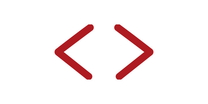 Red angle brackets icon for coding and programming symbol on transparent background.