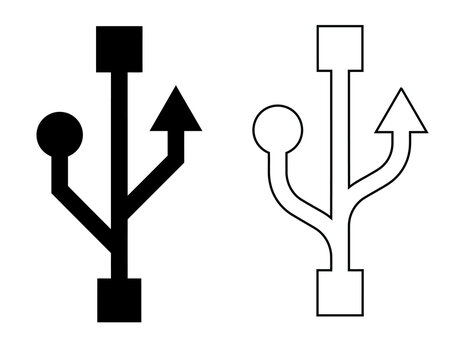 Usb symbols in solid black and outlined style with usb icon technology icon data transfer computer interface