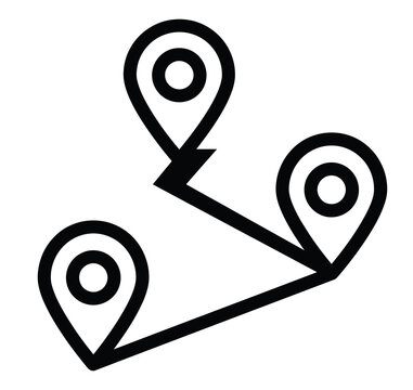 Route path with destination map pins icons location icon map marker navigation icon travel map web icon tracking