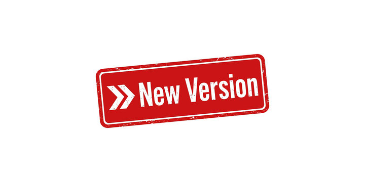 New version red rubber stamp sticker with arrow icon.