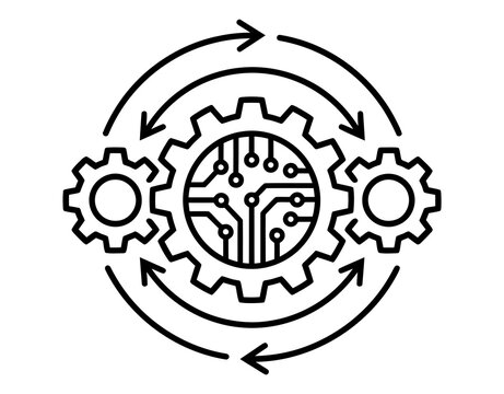 Technical gear mechanism with integrated circuit board patterns tech icon automation process digital technology