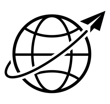 Global travel concept with paper airplane flying around planet earth globe airplane destination adventure template