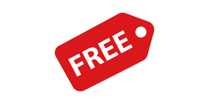 Red tag with cut-out word free over transparent background, representing promotions.