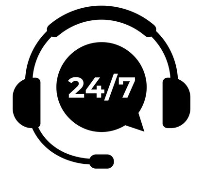 Twenty four seven customer service concept icon with headset call center help desk online support tech support