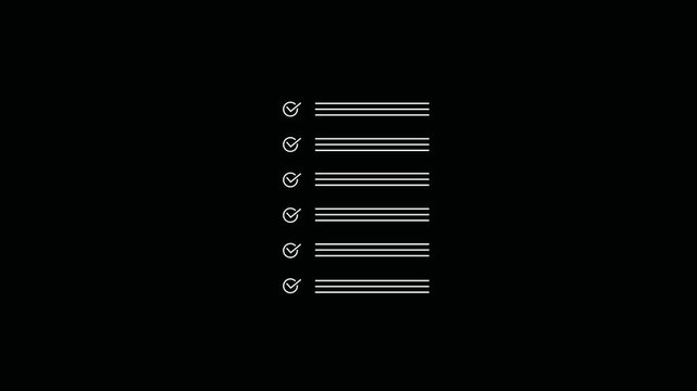Checklist animation featuring task list items, check marks, verification, and completed tasks.
