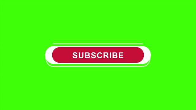 A rounded capsule-style red button displaying white "SUBSCRIBE" text on a green screen background for chroma key background for video editing.